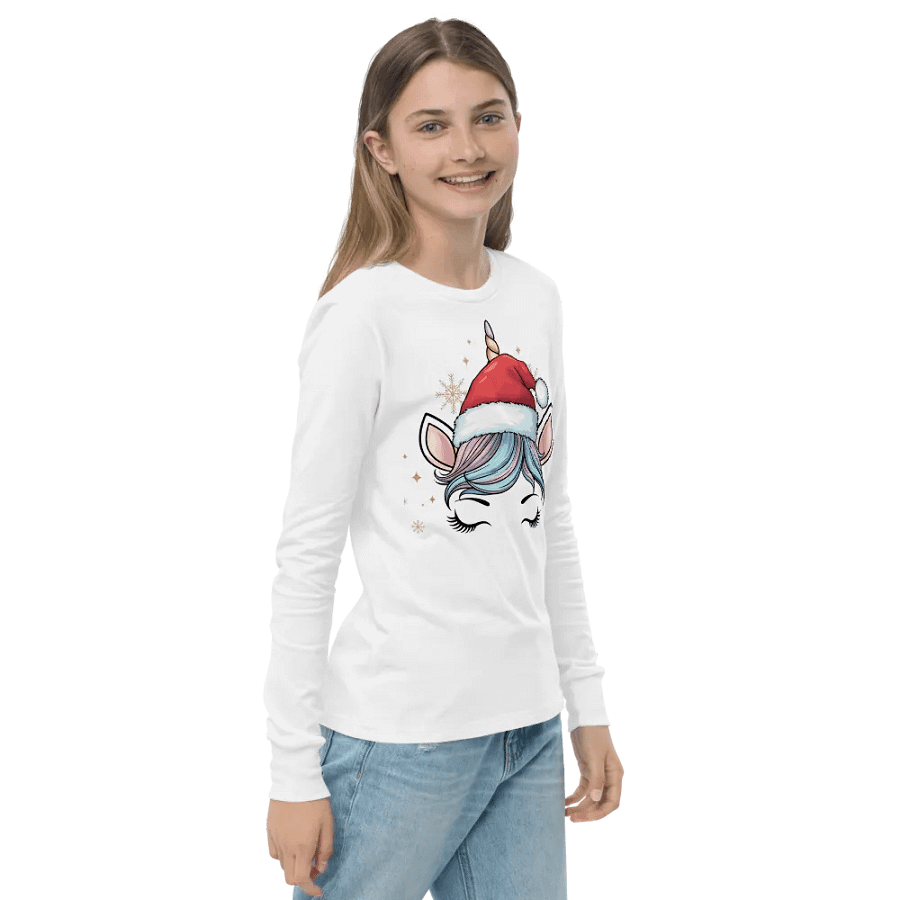 Christmas Unicorn Pink Kid Long Sleeve Tee product image (4)