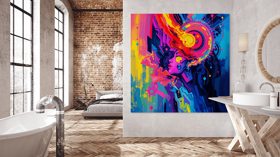 Psychedelic Abstract Portrait Print – Vibrant Cosmic Neon Futuristic Art product image (2)