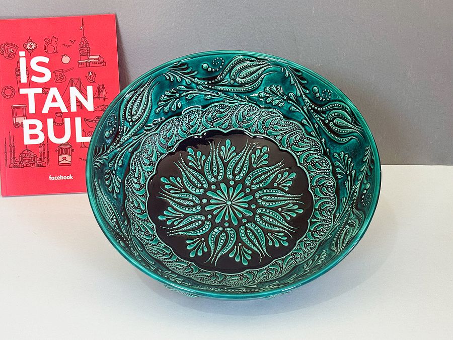 Ceramic turquoise bowl (big, 26 cm) — handmade pottery, handmade ceramic, home decor, handmade gift, Turkish ceramic product image (3)