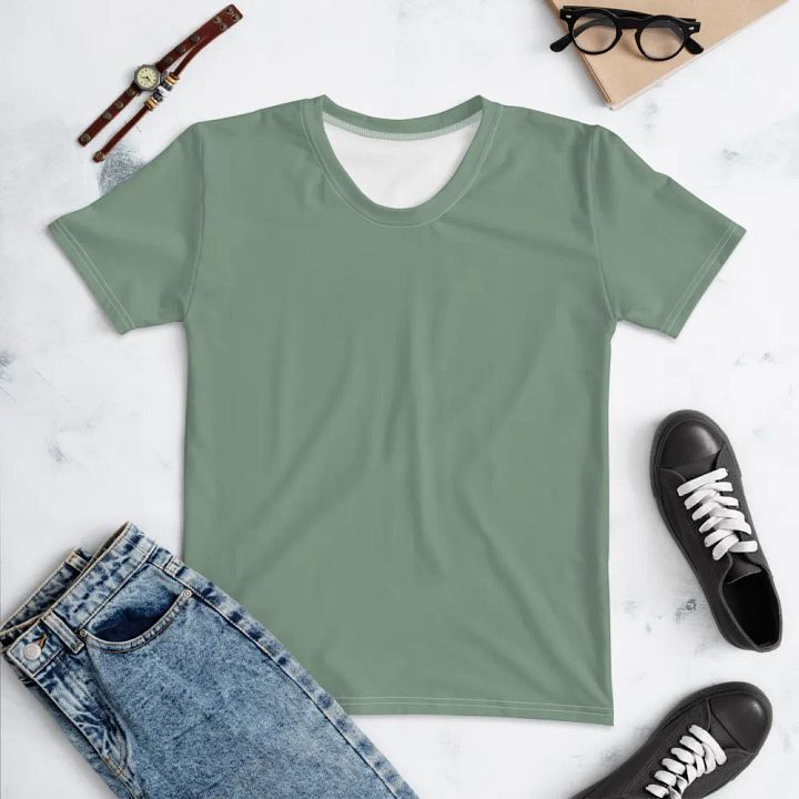 Plain Medium Sage Green Soft Summer Women's Crewneck Polyester Heavyweight Premium T-Shirt by Treasure Pie product image (1)