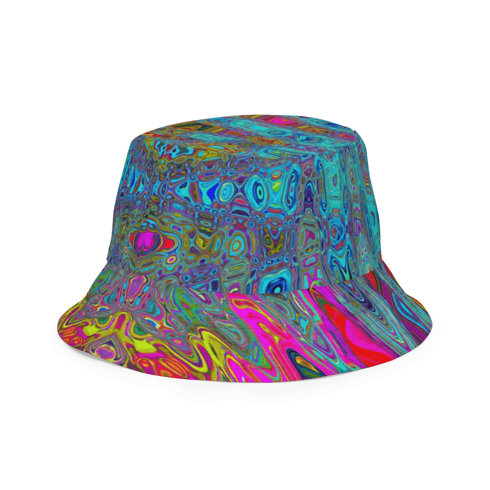 Trippy Sky Blue Abstract Retro Atomic Waves Bucket Hat product image (6)
