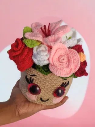 Niedlicher Topf mit 5 Blumen Häkelmuster product image (2)