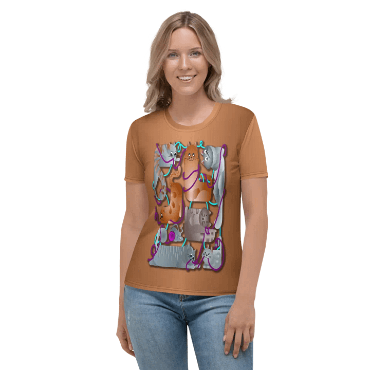 Cats Playing with Yarn All Over Print T-shirt product image (2)