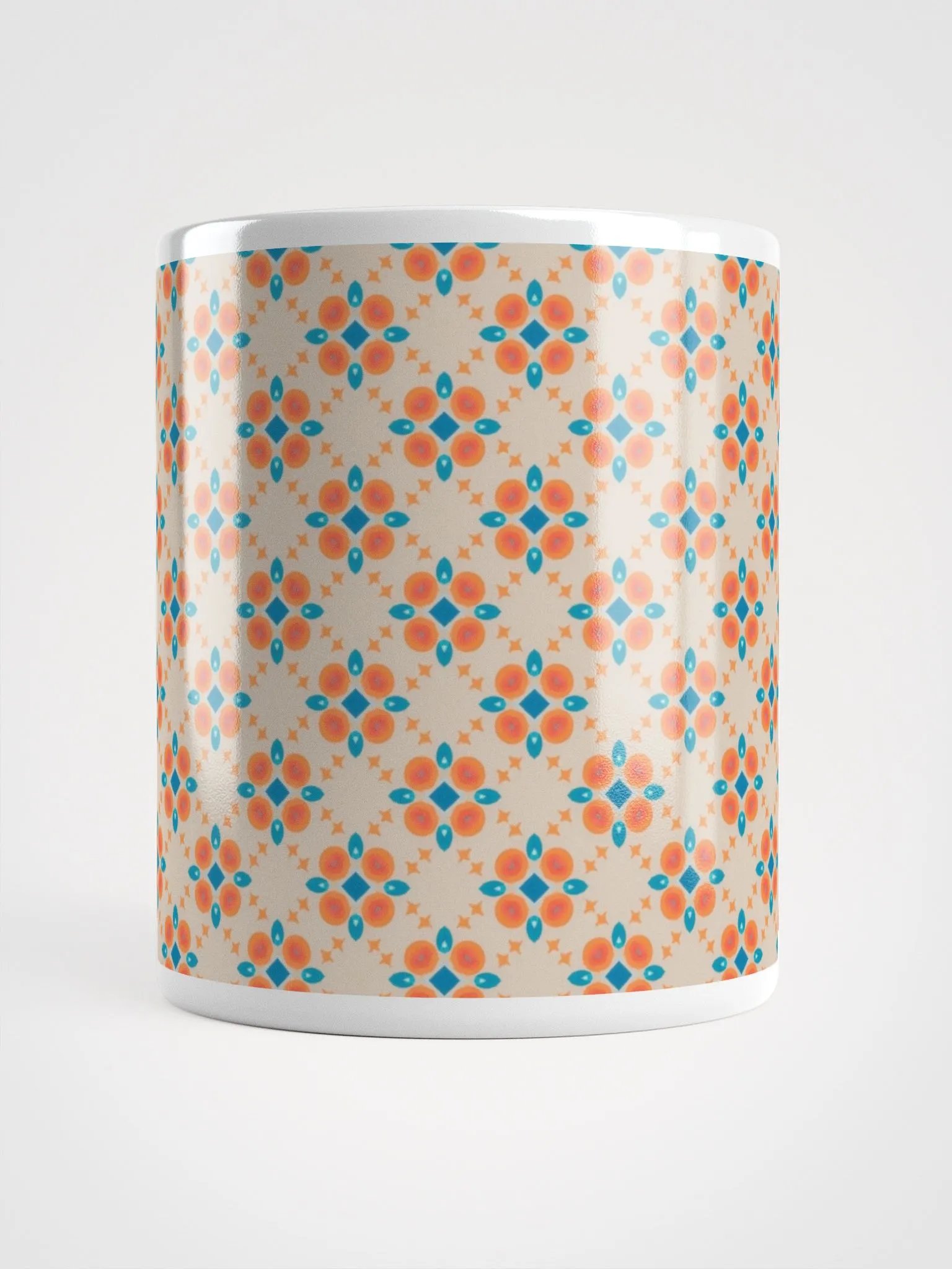 Cream Orange & Blue Diamond Floral Ceramic Mug product image (5)