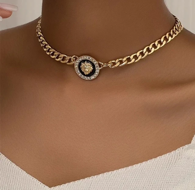 FASHION DECOR GOLD BLACK LION HEAD NECKLACE CHOKER product image (1)