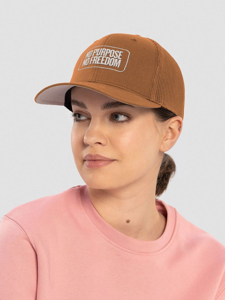 Monochrome QR Code Trucker Hat | text no purpose no freedom product image (14)