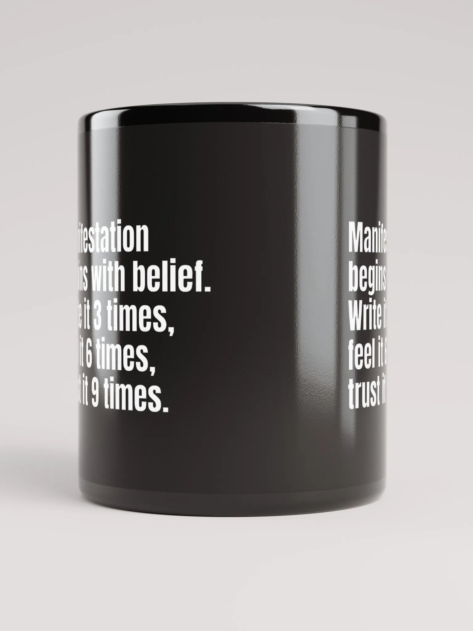 Black Ceramic Mug with Inspirational Quote – "Manifestation Begins with Belief" – Perfect for Mindfulness and Self-Care product image (9)