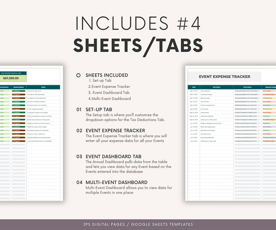 Event Planner Expense Tracker & Dashboard Spreadsheet, Google Sheets Template product image (2)