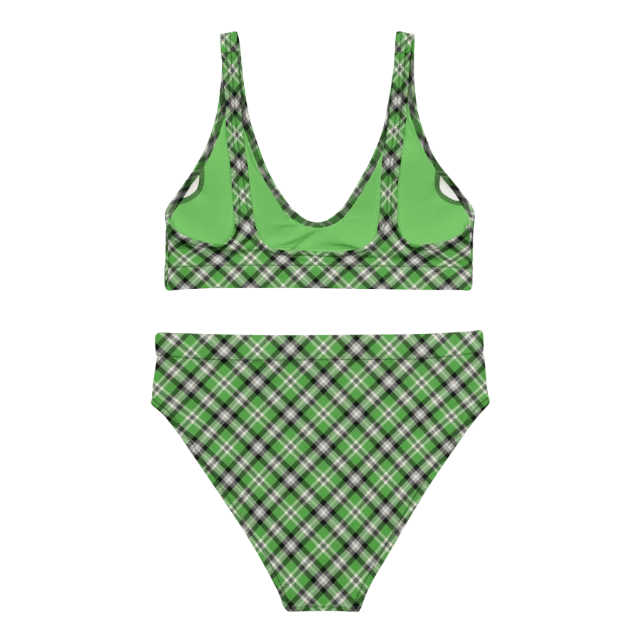 Bright Green, Black, and Gray Plaid Bikini product image (4)