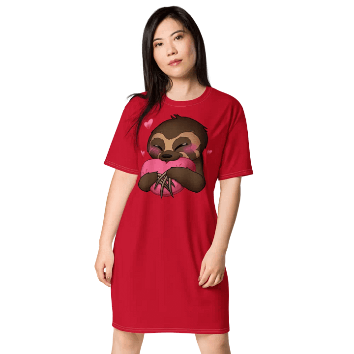 Red Blushing Sloth Love T-Shirt Dress product image (1)