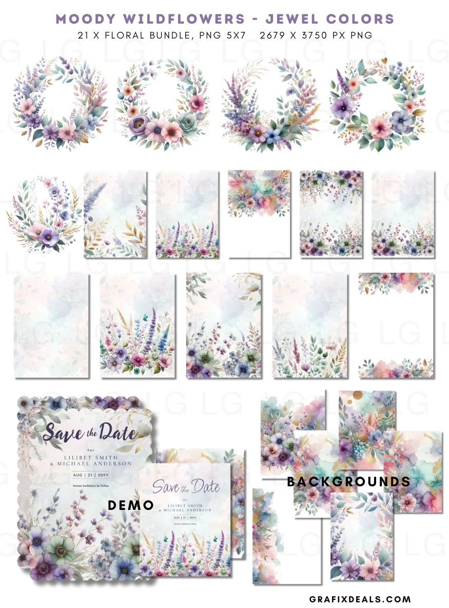 21 Moody Purple Wildflower Graphics Bundle - Commercial POD Use product image (2)