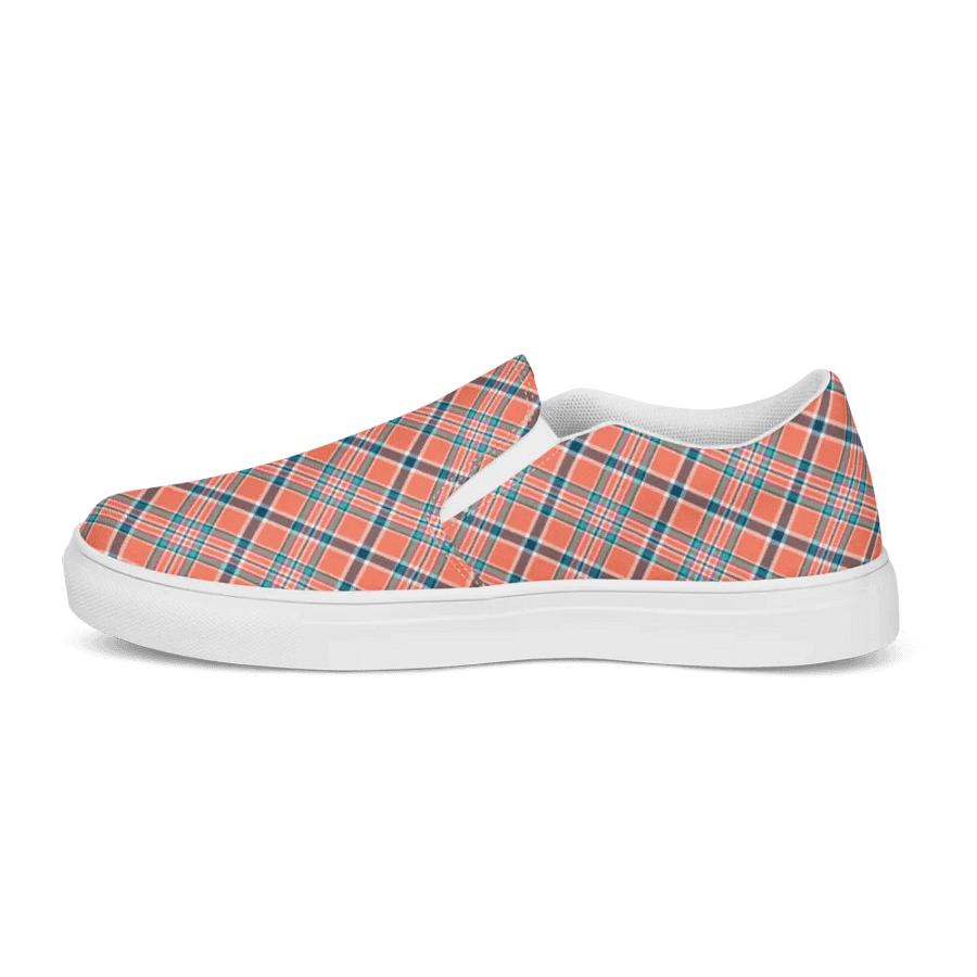 Orange Coral and Blue Plaid Women's Slip-On Shoes product image (6)