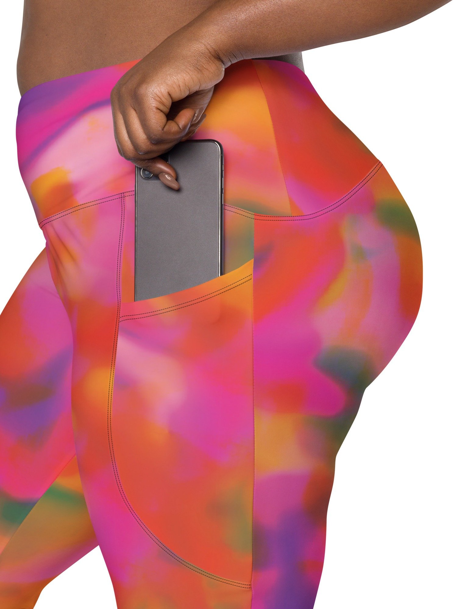 Recycled Leggings with Pocket "Trendy Vibrant Pink Orange Tie-Dye" Printed product image (12)