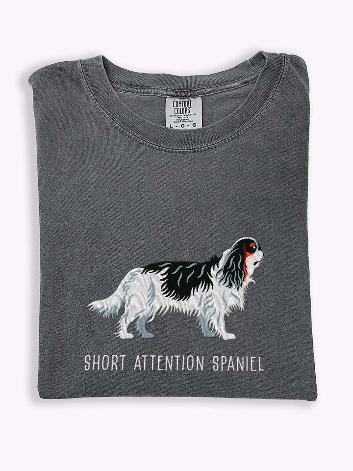 Short Attention Spaniel T-Shirt(Embroidered) of a King Charles Spaniel(Tricolor) product image (1)