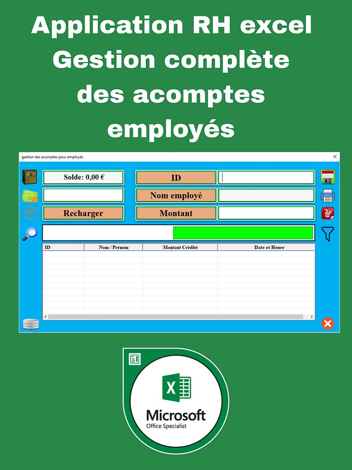 Application RH Excel : Gestion complète des acomptes employés product image (1)
