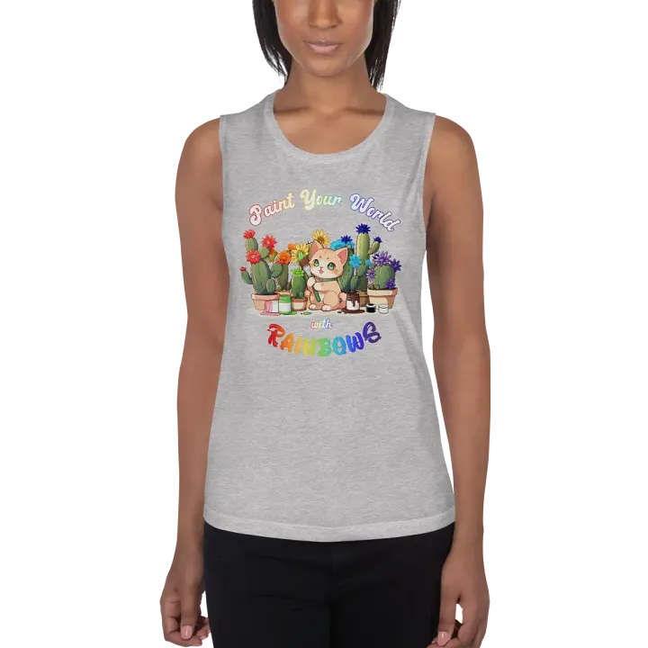 Rainbow Kitten Artist Flowy Muscle Tank product image (2)
