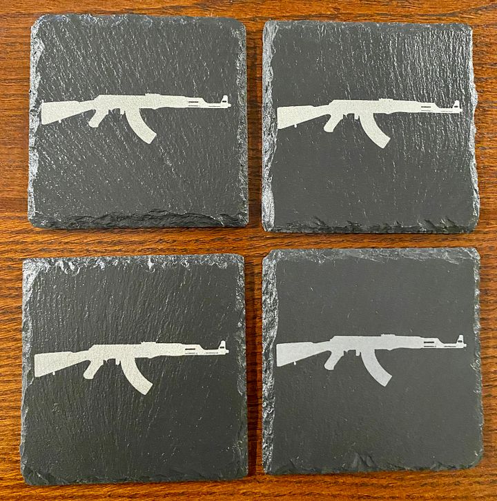 AK-47 Silhouette- Slate Coasters - Set of 4 Custom Laser Engraved product image (1)