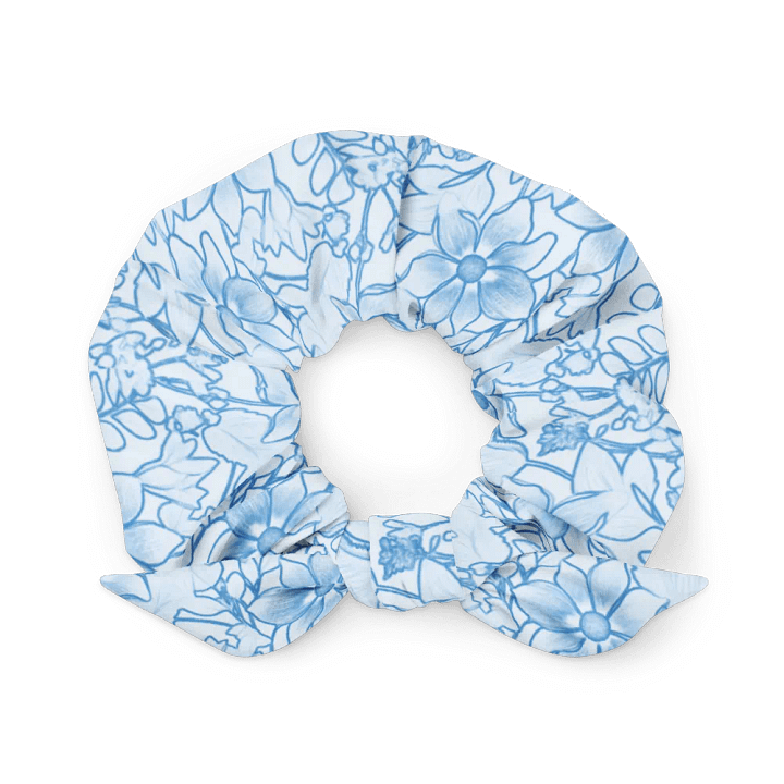 Line art Blue and White Floral/All-Over Print Scrunchie by Sublicolor product image (1)