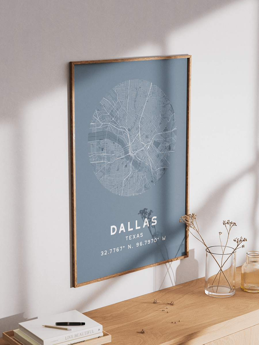 Dallas Street Map Poster – Blue Minimalist Circular City Art product image (3)