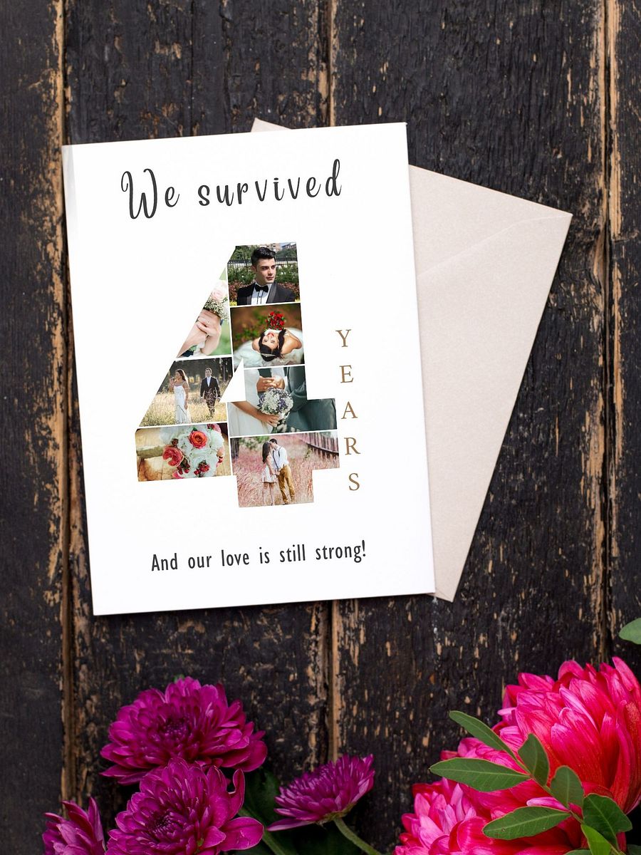 4 Year Anniversary Photo Card Editable Canva Template product image (3)
