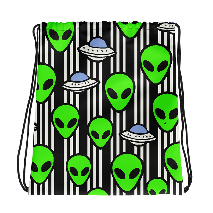 Monochromatic Striped Flying Saucers Roswell Aliens Drawstring Bag product image (1)