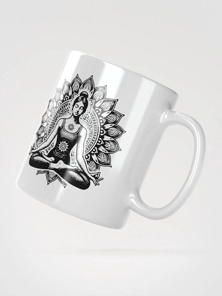 Taza blanca brillante con Mujer Meditando product image (2)