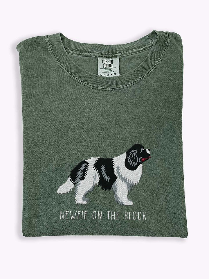 Newfie on the Block T-Shirt(Embroidered) of a Newfoundland(Black & White) product image (1)