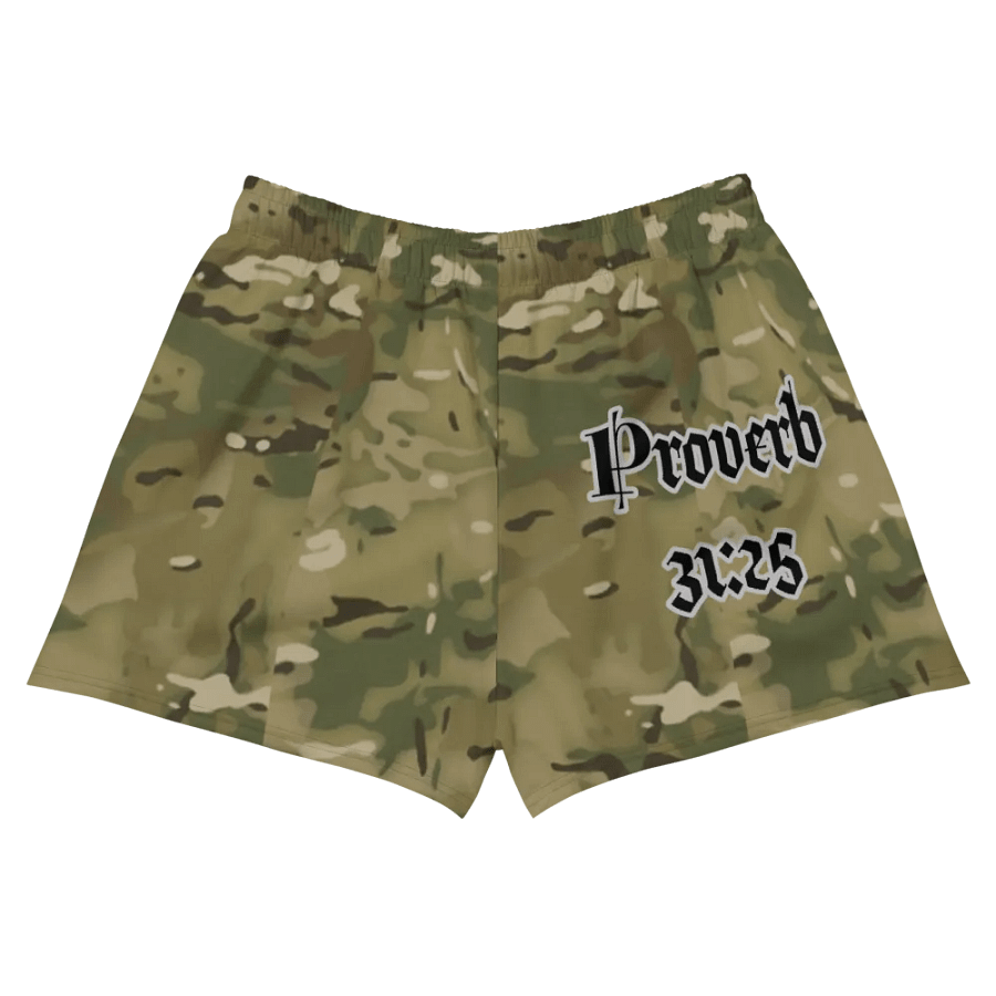 Faithful Camo: Proverb 3:25 Motion Women's Athletic Shorts - Multicam product image (6)
