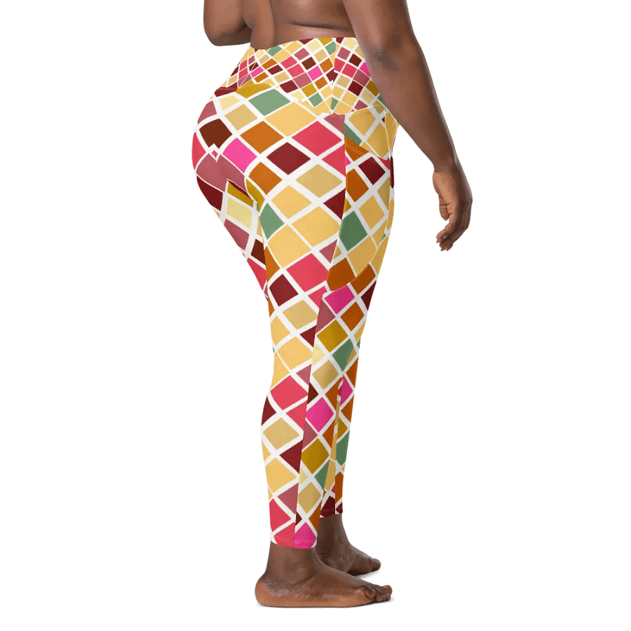 Colorful Square Pattern Design Leggings with Pocket - v8 product image (3)