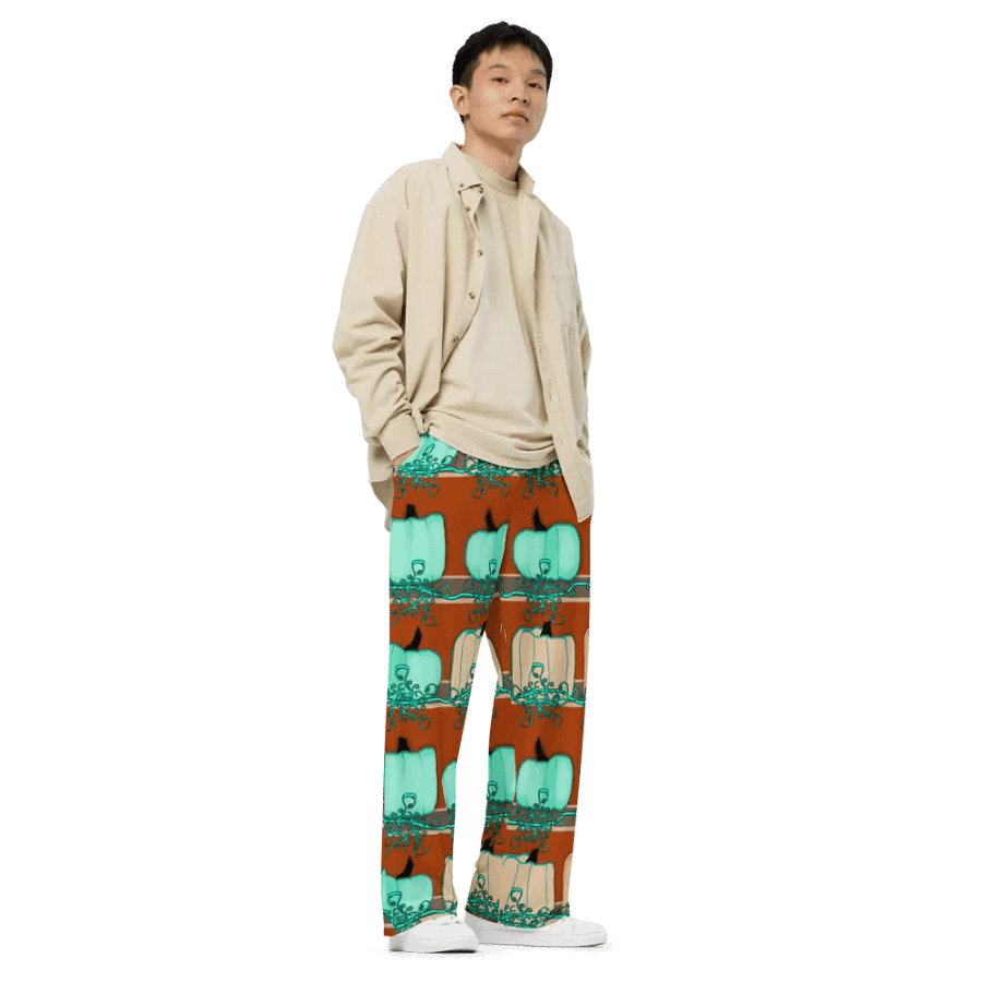 Blue Green pumpkins Wideleg Pants product image (3)