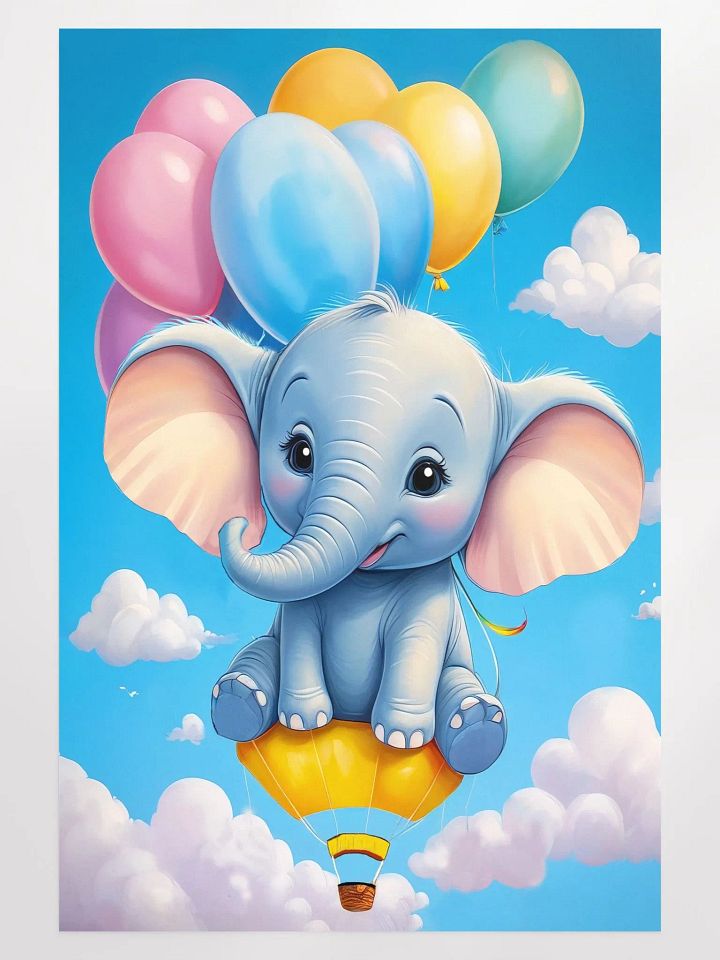 Cheerful Baby Elephant - Poster - Nursery-Kids Room - Large 24x36 Inches product image (1)