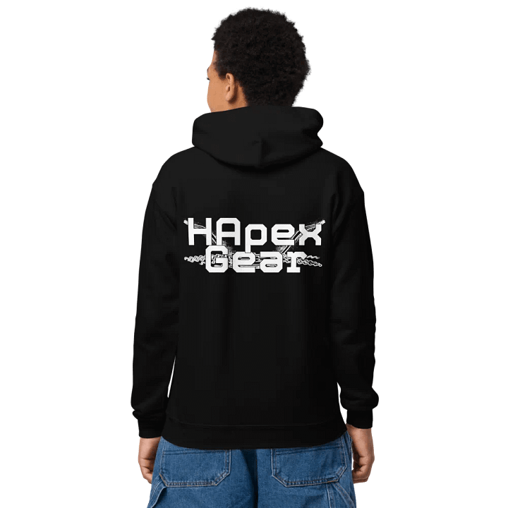 Youth Heavy Blend Hoodie - Embroidered - White HApex Gear Black Logo product image (1)