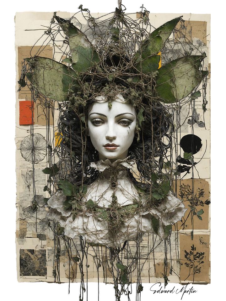 'Joelle' by Edward Martin: Mixed Media Collage Print...Fantasy Marionette Series product image (1)