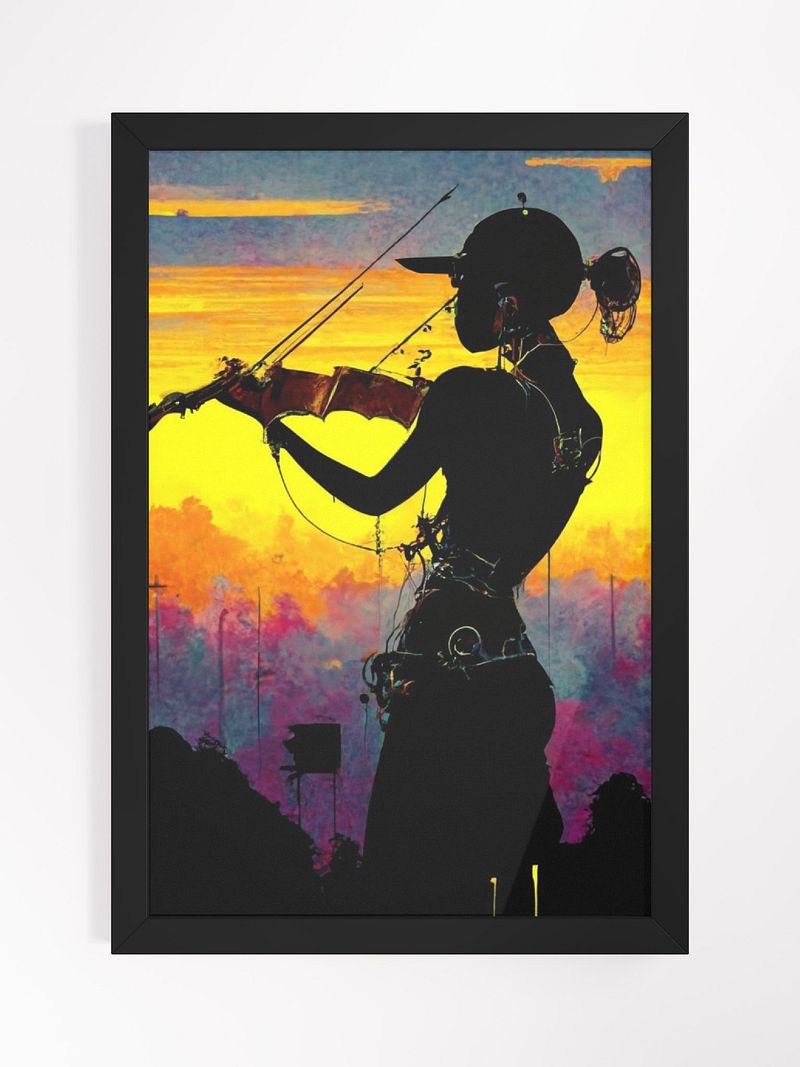 Serenading Sunset: Enchanting Poster of a Woman's Silhouette Playing the Violin