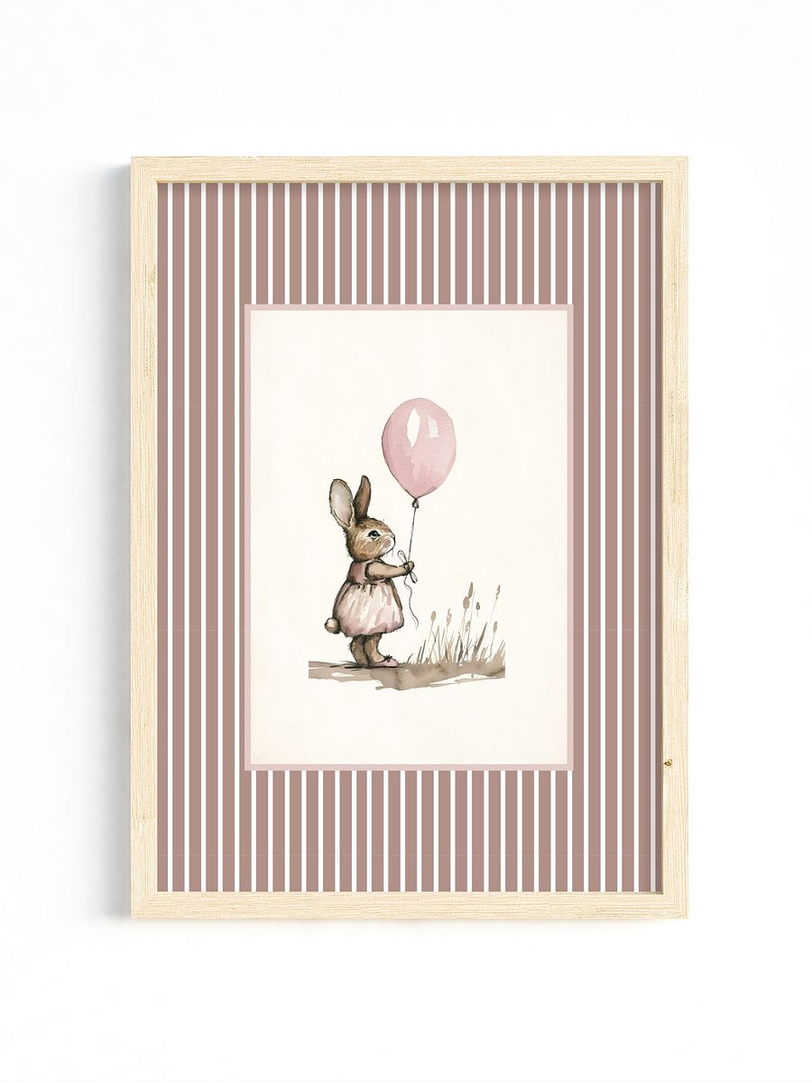 Vintage Pink Bunny Nursery Print product image (1)