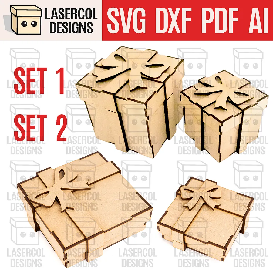Gift Box Bundle Set 1 & 2 (Two Sizes) - Laser Cut Files product image (1)