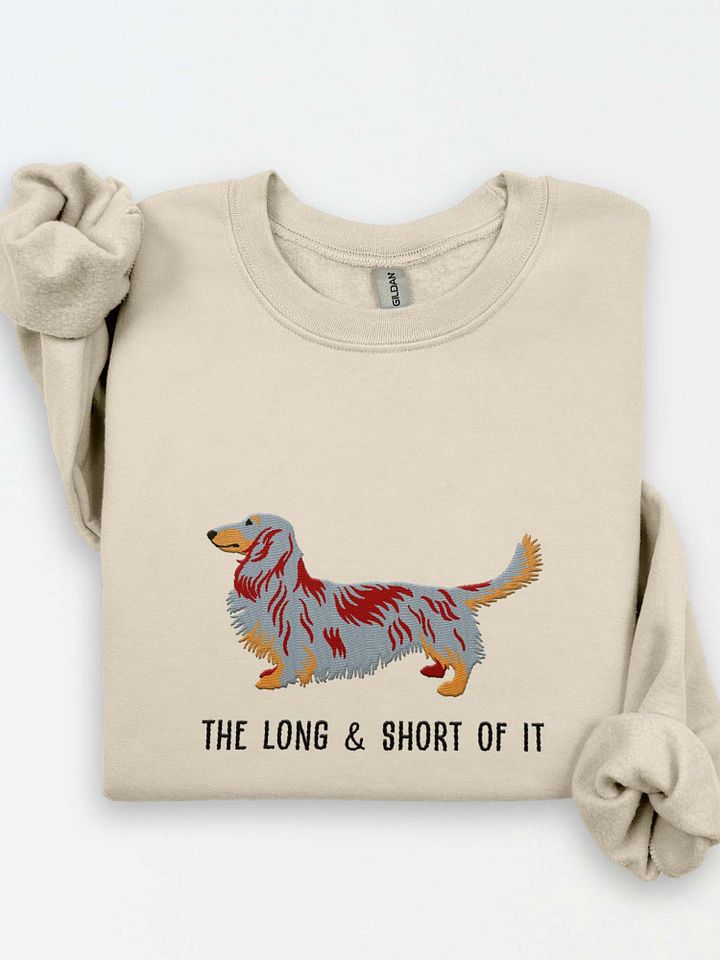 The Long & Short of It Sweatshirt (Embroidered) of a Longhaired Dachshund(Red Dapple) product image (1)