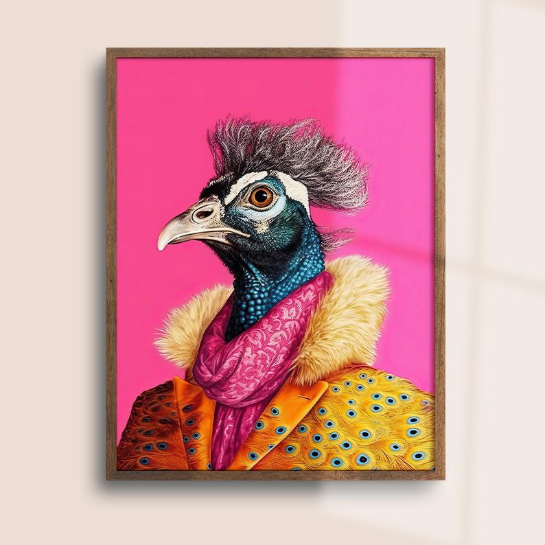 Colorful Animal Fashion Art DIGITAL Print Set of 6 ~Peacock, Panda, Giraffe, Toad, Flamingo~ product image (9)