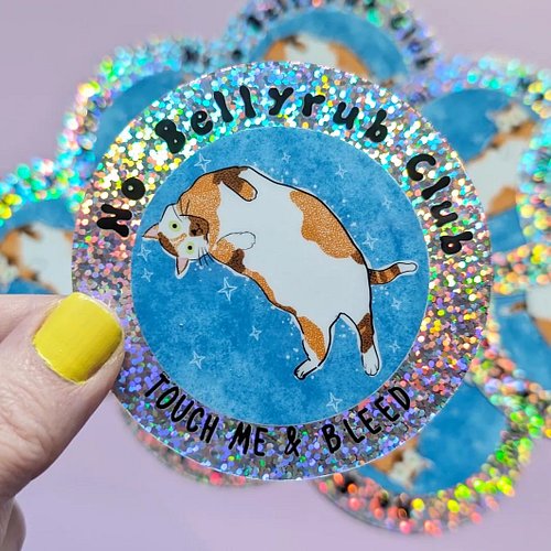 Round rainbow version of the No Bellyrubs Club sticker now available. Hmmm... I have this, the regular one, and the mug. I mi...