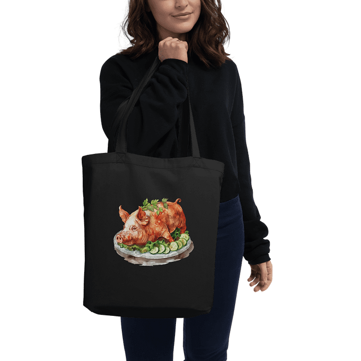 LECHON TOTE: VERSATILE USE, ORGANIC BLACK TOTE BAG, FILIPINO (DOUBLE-SIDED), PORK ROASTED PIG product image (1)