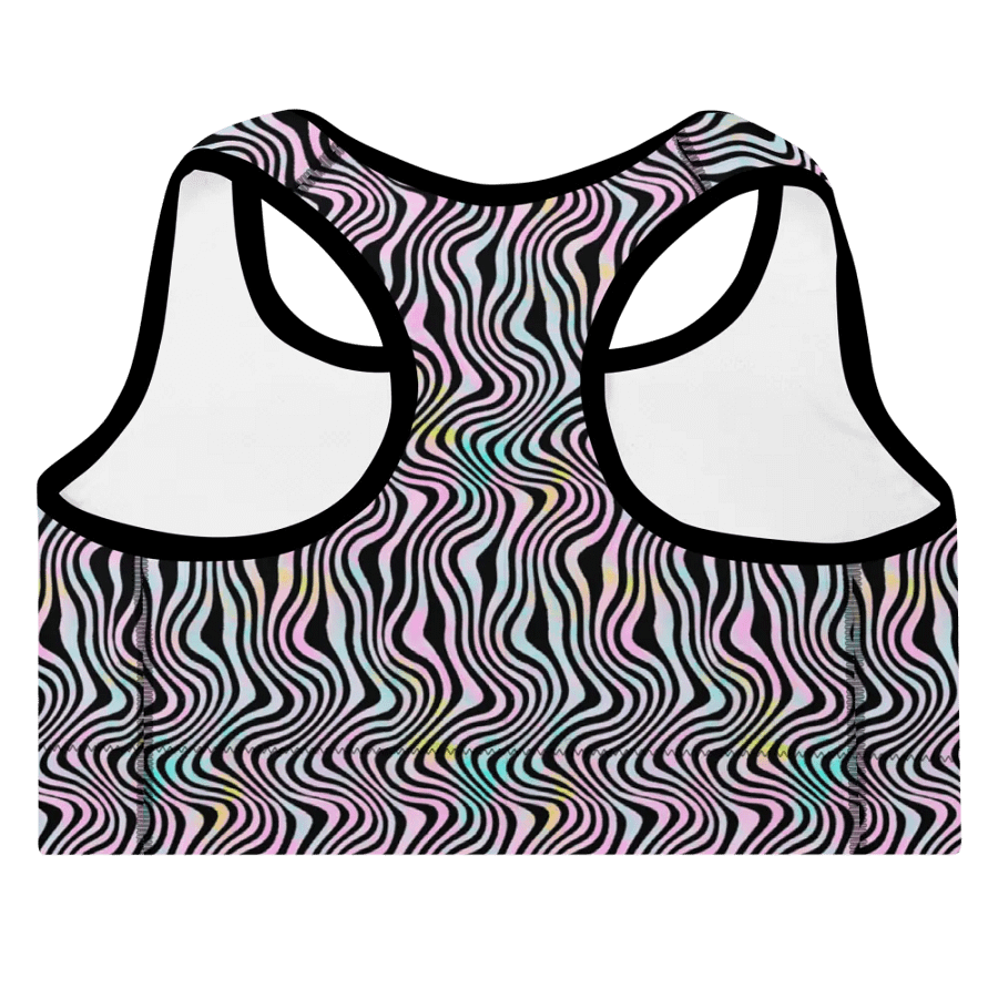 Padded sports bra in wavy pink black and turquoise design product image (8)