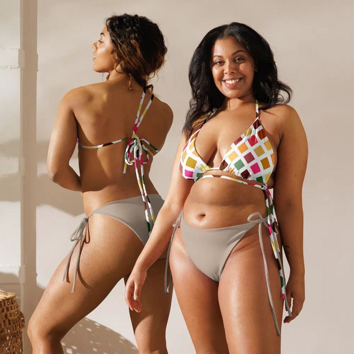 Colorful Square Pattern Design String Bikini Top - v4 product image (1)