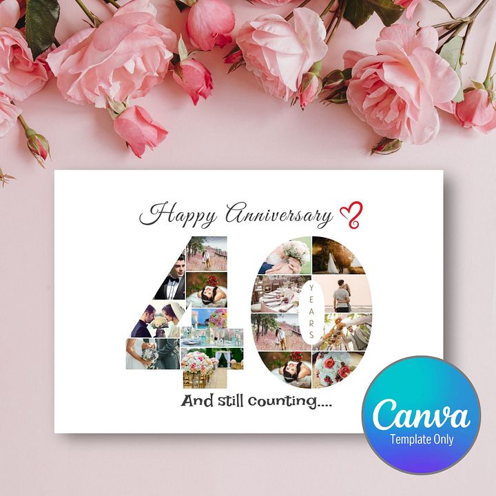 40 Year Anniversary Photo Card Editable Canva Template product image (1)