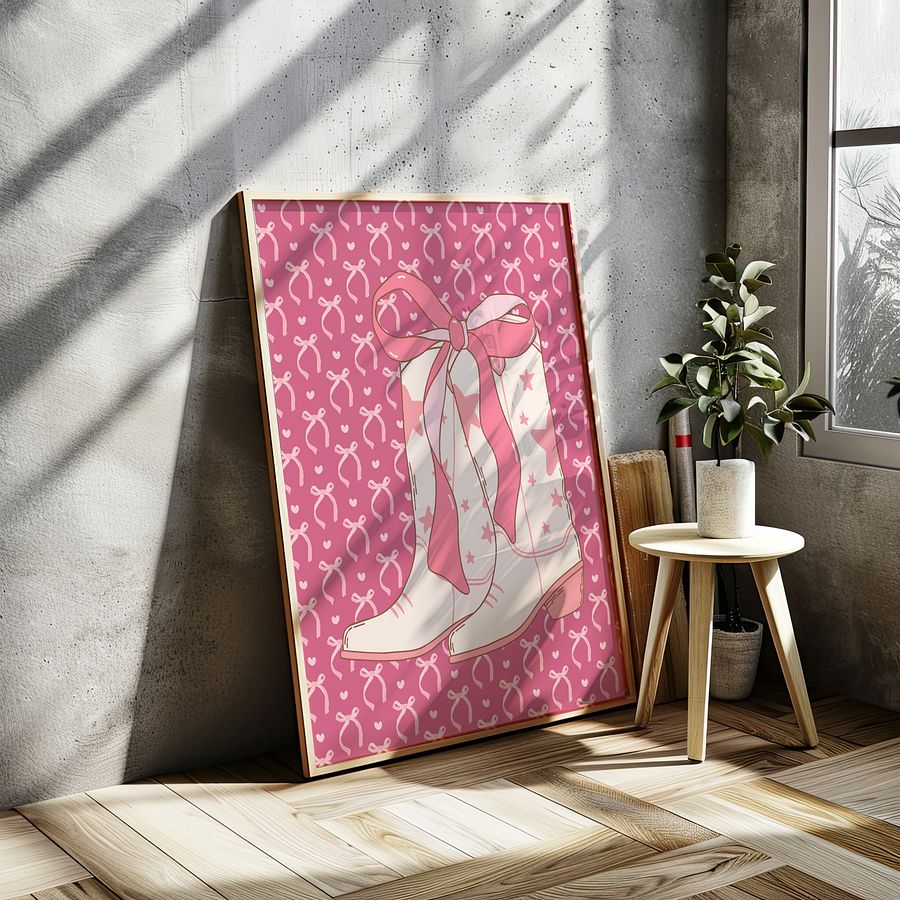 Cowgirl Boots with Pink Ribbon Coquette Art Print product image (23)