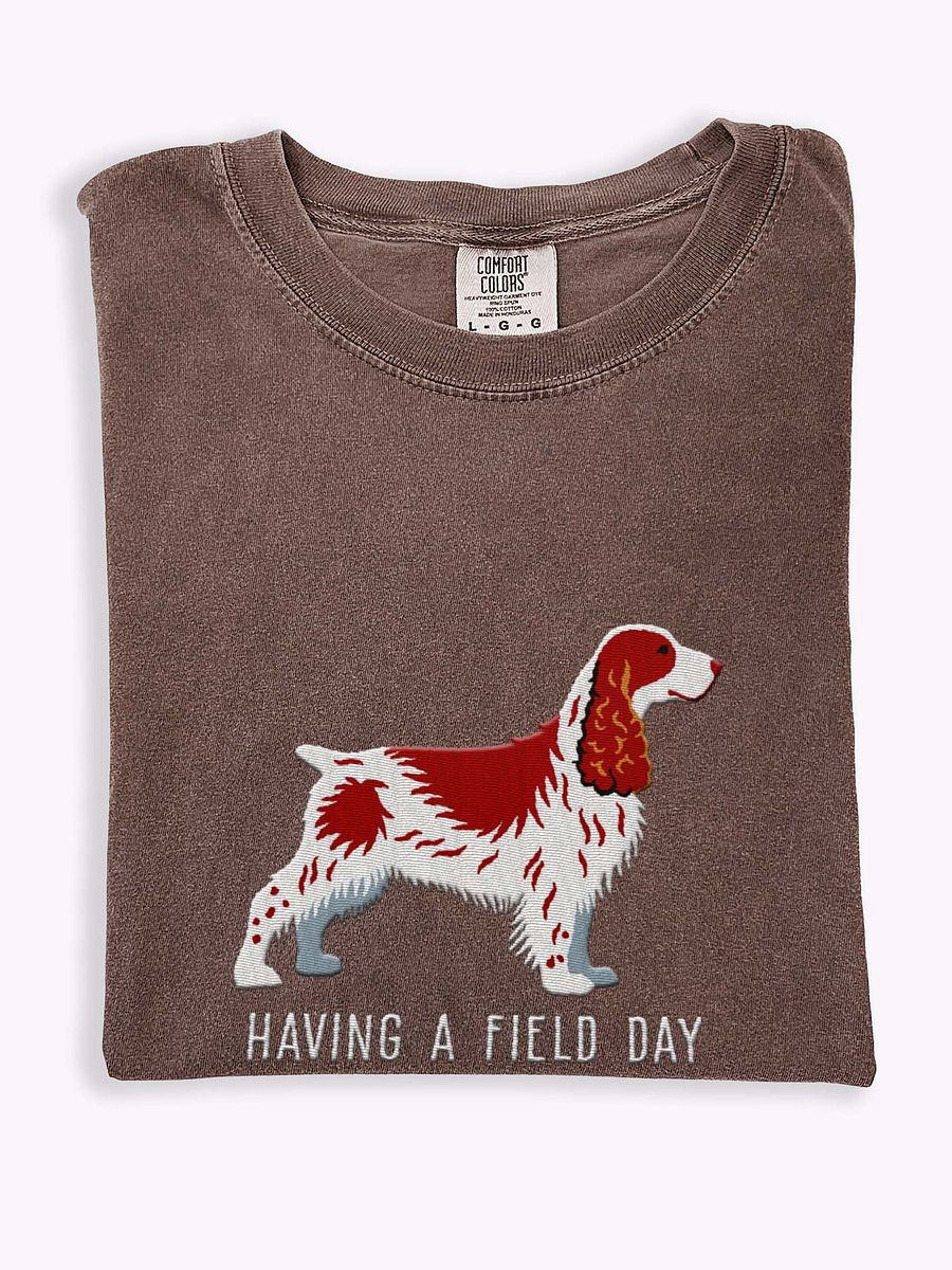 Having a Field Day T-Shirt(Embroidered) of a Field Spaniel(Liver & Tan) product image (1)