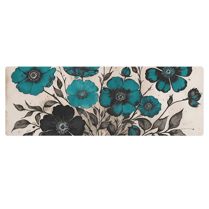 Vintage Teal Blossom Yoga Mat product image (1)