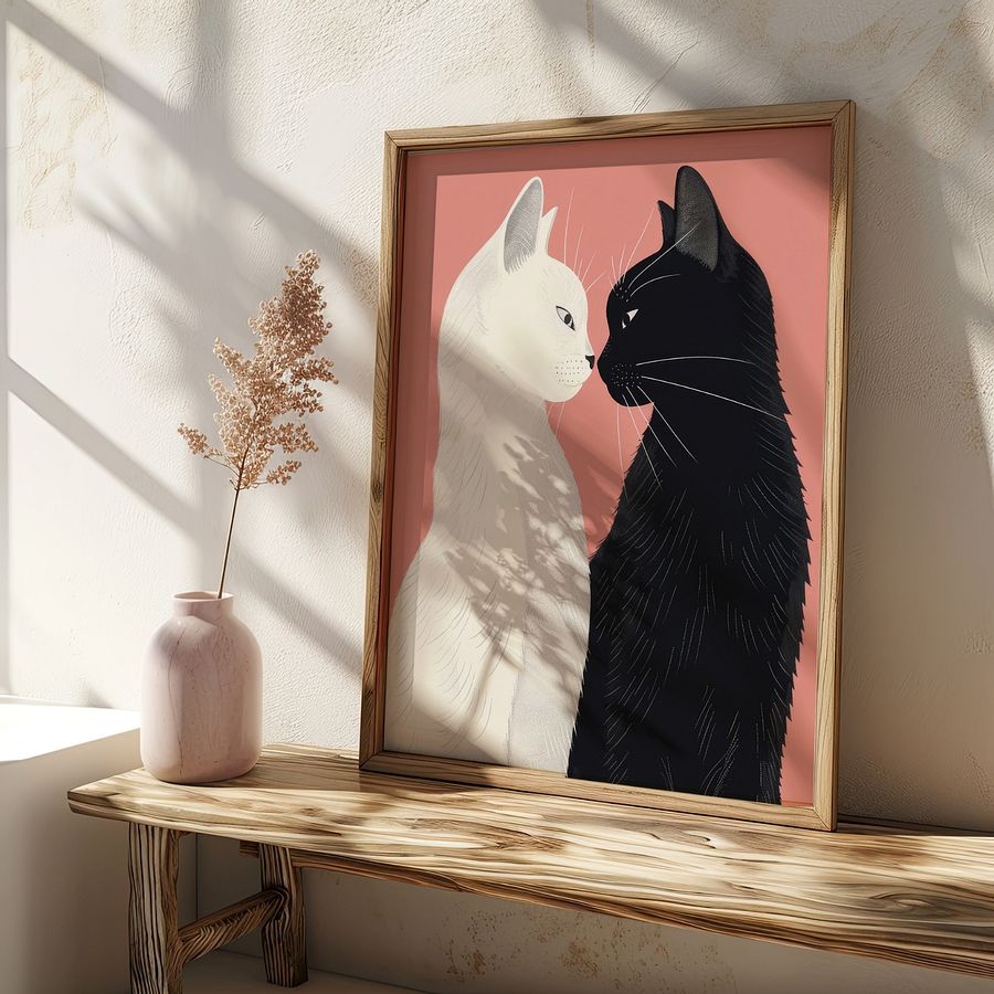 Lover Cats ~ Yin& Yang Valentine Felines Pastel Pink Art Print product image (20)