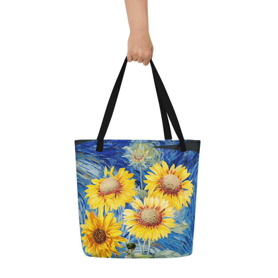 Big printed tote bag with Van Gogh inspired sunflowers and starry night product image (6)
