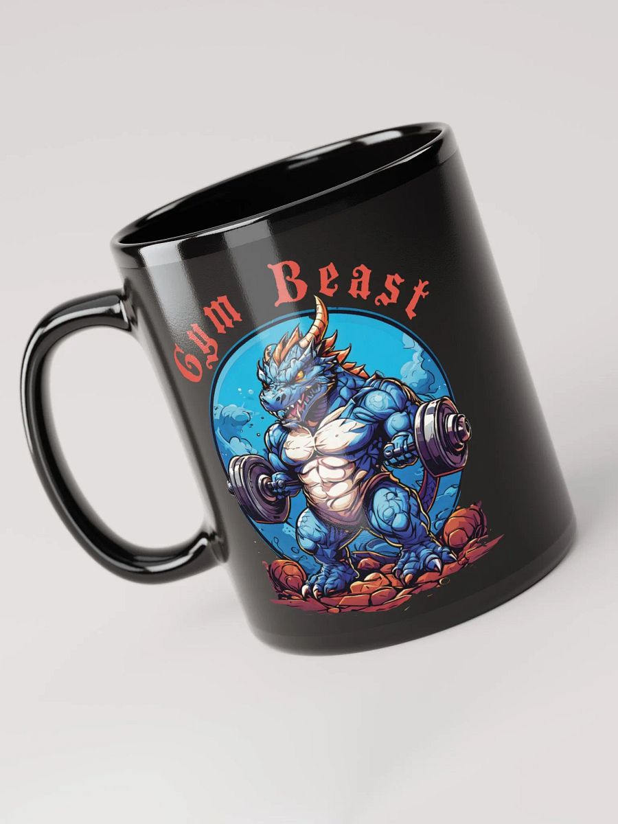 Gym Beast - Unique Funny Black Glossy Mug Printed on Both Sides | Cool Strong Muscular Dragon Lifting Weights | Best Gift for Gym Lovers product image (3)