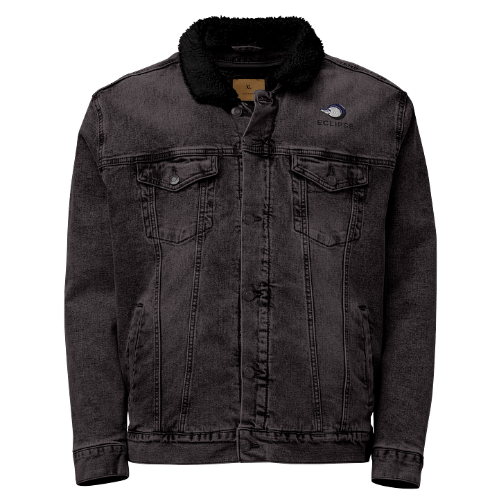 Eclipse Unisex Sherpa Denim Jacket - Black & Light Denim, Fiery Design, Heavyweight product image (1)